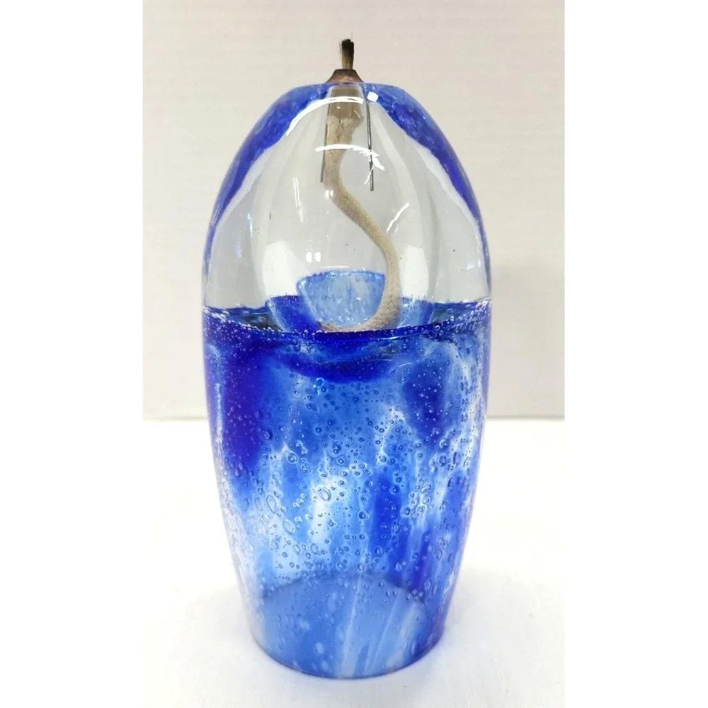 Cobalt Blue Controlled Bubble Egg Globe Oil‎ Candle Lamp Handmade Boho Hippie